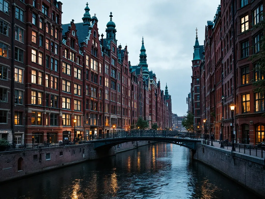 Speicherstadt in Hamburg am Abend